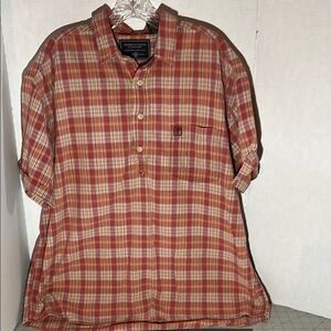 American Eagle Outfitters Red and Brown Casual Button Down Shirt